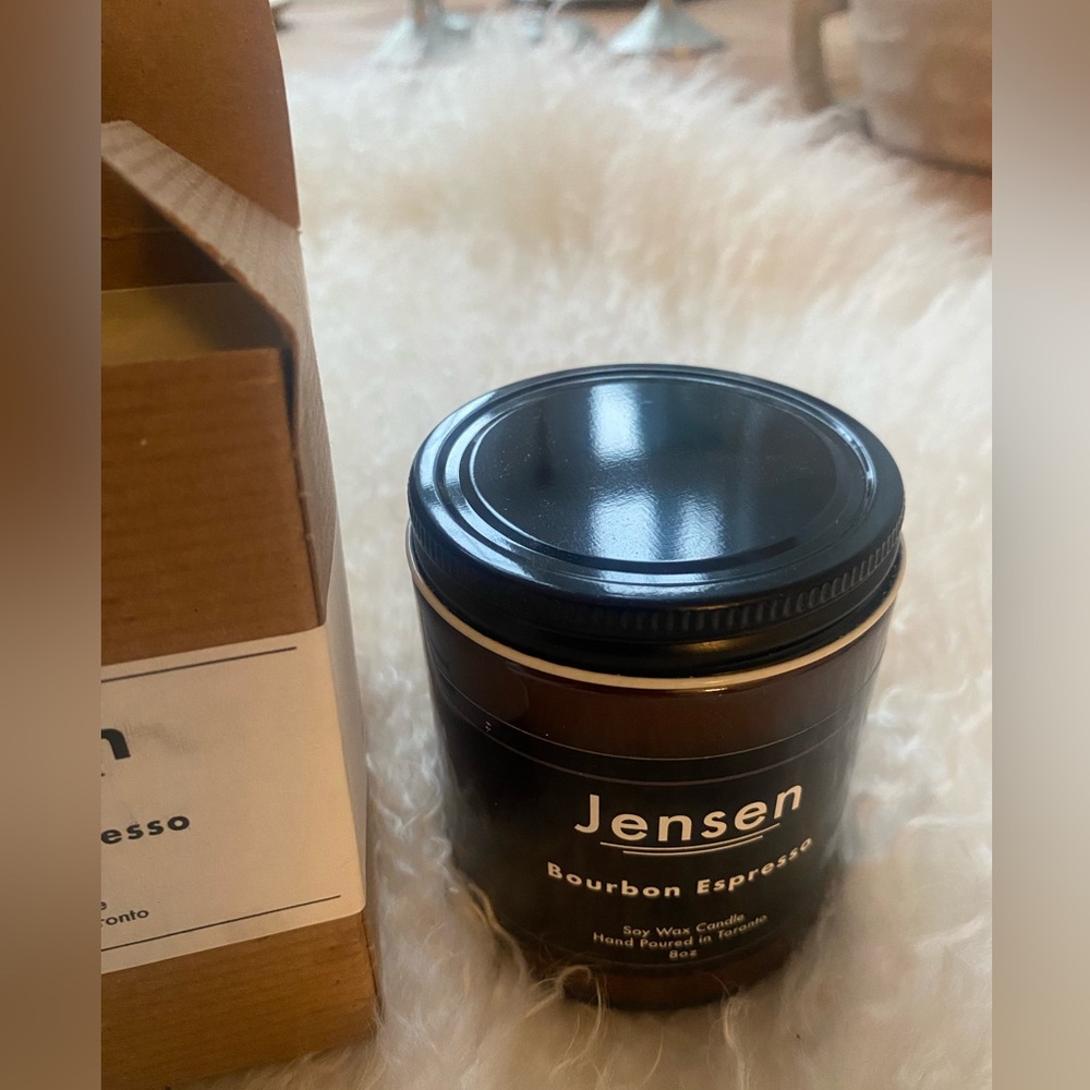 BNIB Scented Jensen Bourbon espresso lux scented big 8 ounce Wax Candle!!